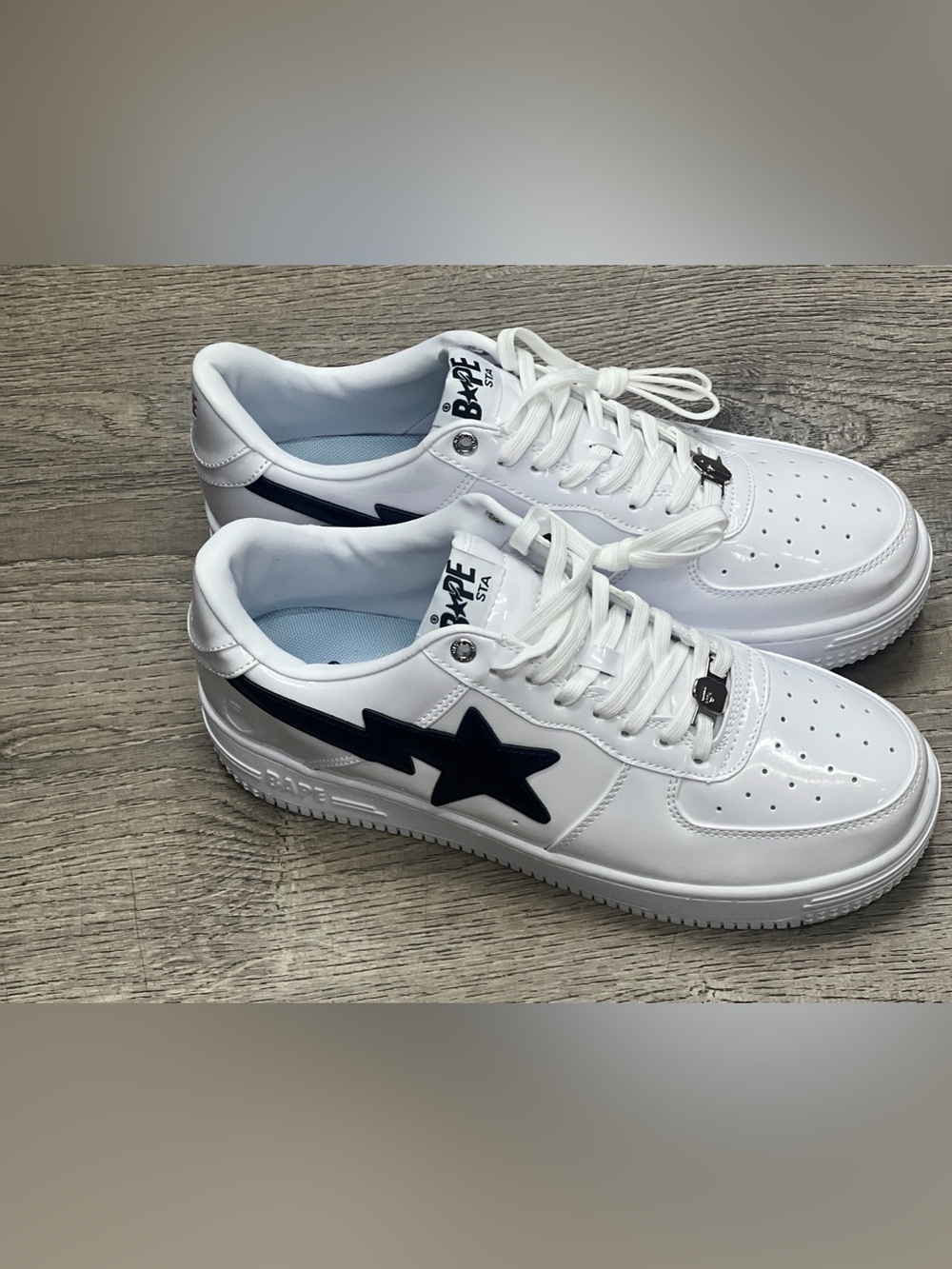 A Bathing Ape Bape Sta #2 White Patent Leather Low Top Sneakers